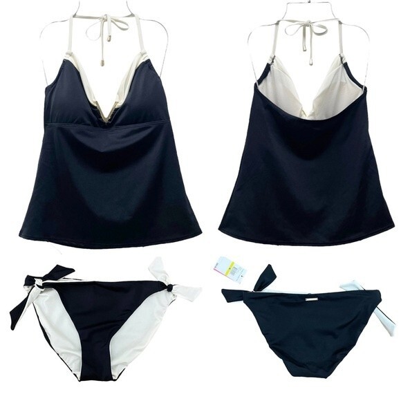 NWT Vince Camuto Halter Takini Black & Cream Two Piece Swimsuit Size Medium NEW - Picture 15 of 15